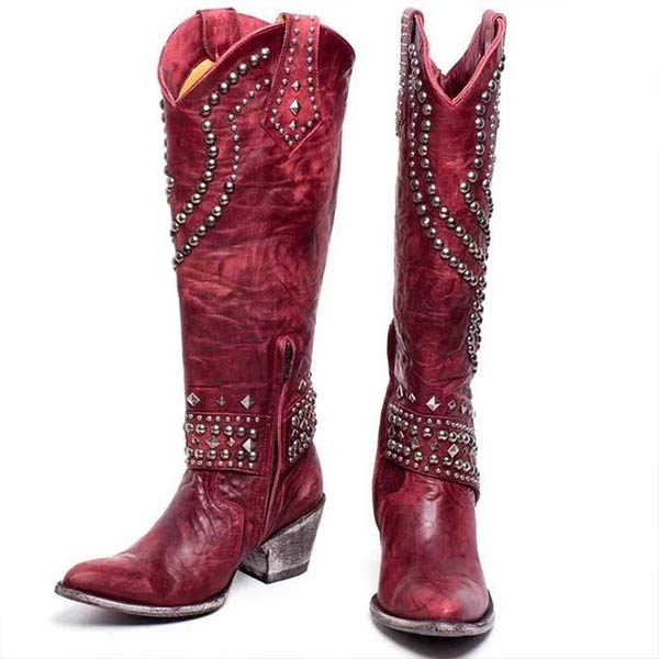 Abbott - Elegant boots with metal studs and solid heel